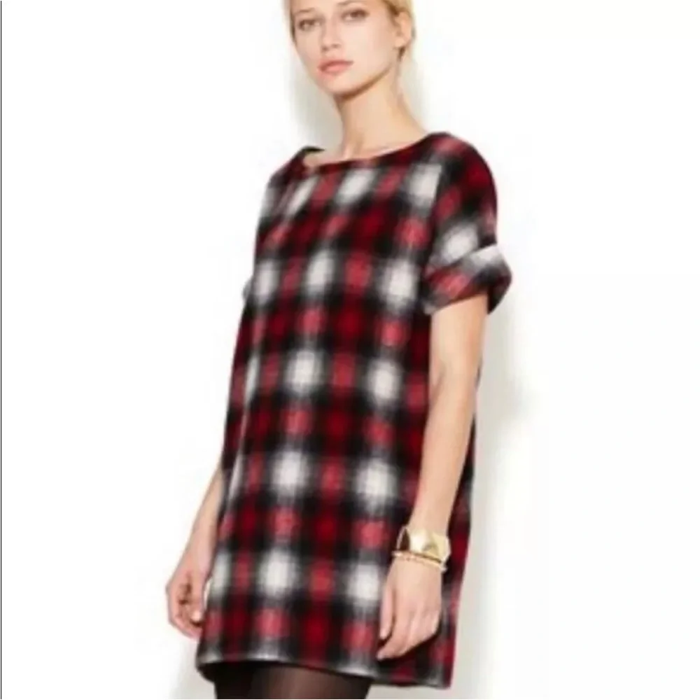 Maje Jaxine Wool Dress Jumper Red Tartan Plaid Size US Small - Picture 4 of 13